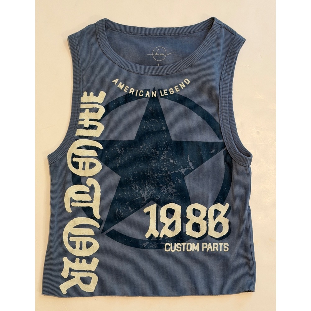 Hi Res American Legend 1986 Graphic Muscle Tank Top Blue Ribbed Cotton Large